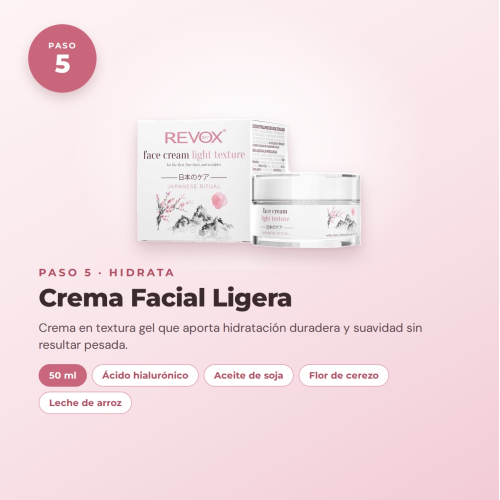 Revox Conjunto Completo de Cuidado Facial Japanese Routine com Gel Limpeza, Peeling, Tónico, Sérum, Creme e Máscara Hidratante Vegan e Cruelty Free