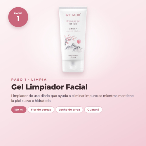 Revox Conjunto Completo de Cuidado Facial Japanese Routine com Gel Limpeza, Peeling, Tónico, Sérum, Creme e Máscara Hidratante Vegan e Cruelty Free