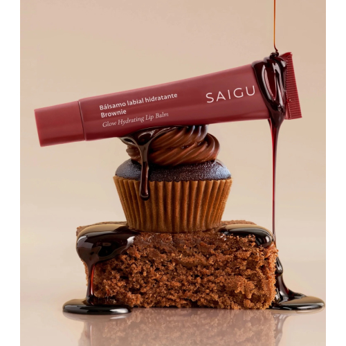 Saigu Cosmetics - Bálsamo labial hidratante com efeito brilhante - Brownie