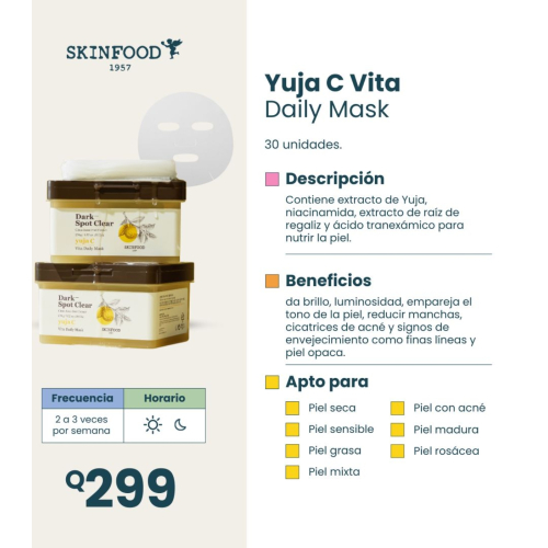 Skinfood - Máscara Facial Diária Yuja C Vita - 30 unidades