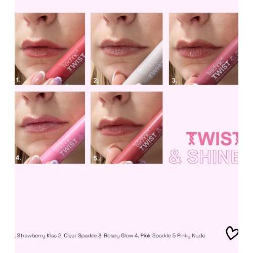 Technic Cosmetics - Óleo labial sólido com cor Twist & Shine - Clear Sparkle