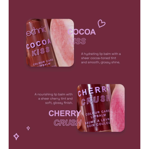 Technic Cosmetics - *Cherry Chocolate* - Bálsamo labial com cor - Cocoa Kiss