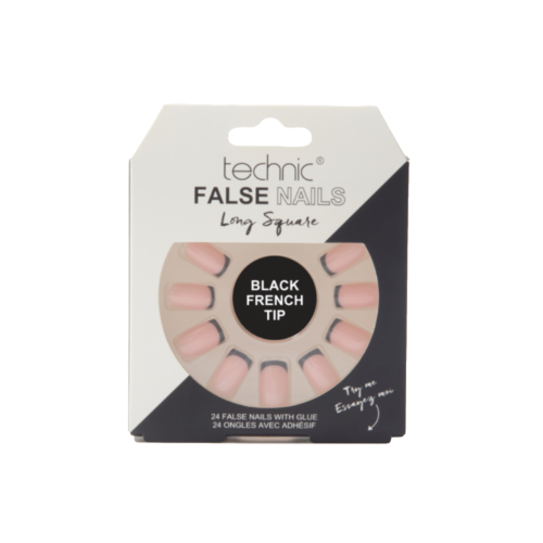 Technic Cosmetics - Unhas postiças False Nails Long Square - Black French Tip
