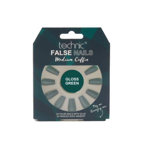 Technic Cosmetics - Unhas Postiças False Nails Medium Coffin - Gloss Green