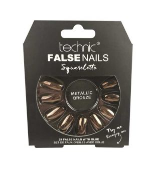 Technic Cosmetics - Unhas Falsas False Nails Squareletto - Metallic Bronze