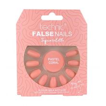 Technic Cosmetics - Unhas Falsas False Nails Squareletto - Pastel Coral