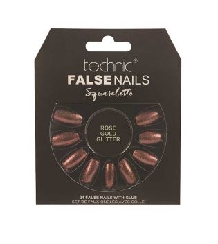 Technic Cosmetics - Unhas postiças False Nails Squareletto - Rose Gold Glitter