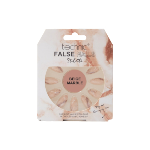 Technic Cosmetics - Unhas Postiças False Nails Stiletto - Beige Marble