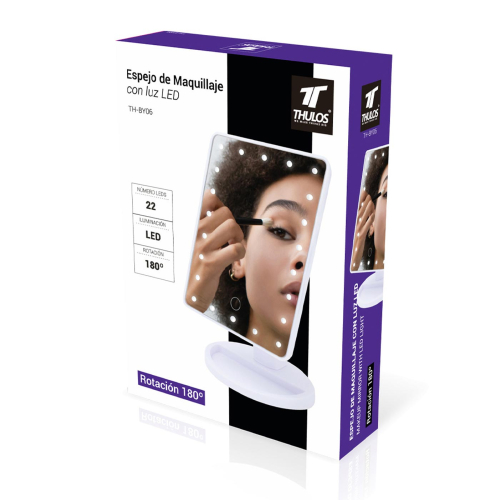 Thulos - Espelho de maquiagem 180° com iluminação LED TH-BY06