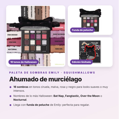 Trouble Maker - Pack Halloween Emily the Bat Paleta de Sombras, Máscara de Pestanas, Lápis Kohl Preto e Bálsamo Labial Edição Limitada