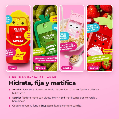 Trouble Maker x Squishmallows - Coleção Completa Edição Limitada - 14 Produtos: 3 Paletas de Sombras + Máscara de Pestanas + 3 Óleos Labiais + 3 Brilhos de Lábios + 4 Brumas Faciais