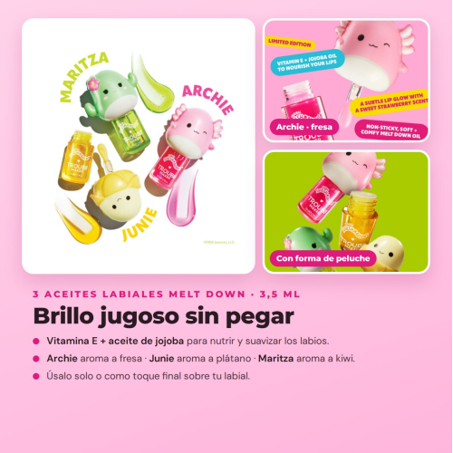 Trouble Maker x Squishmallows - Coleção Completa Edição Limitada - 14 Produtos: 3 Paletas de Sombras + Máscara de Pestanas + 3 Óleos Labiais + 3 Brilhos de Lábios + 4 Brumas Faciais