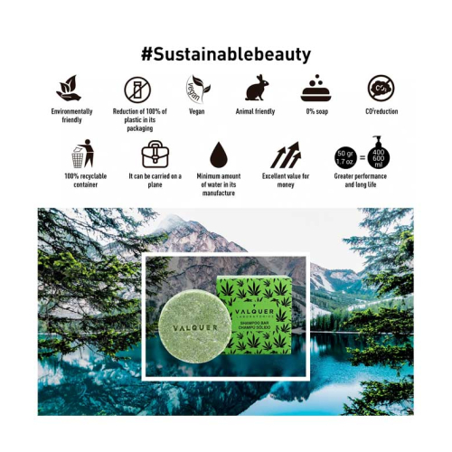 Valquer - Champô Sólido Hemp - Extrato de Cannabis e Óleo de Cânhamo